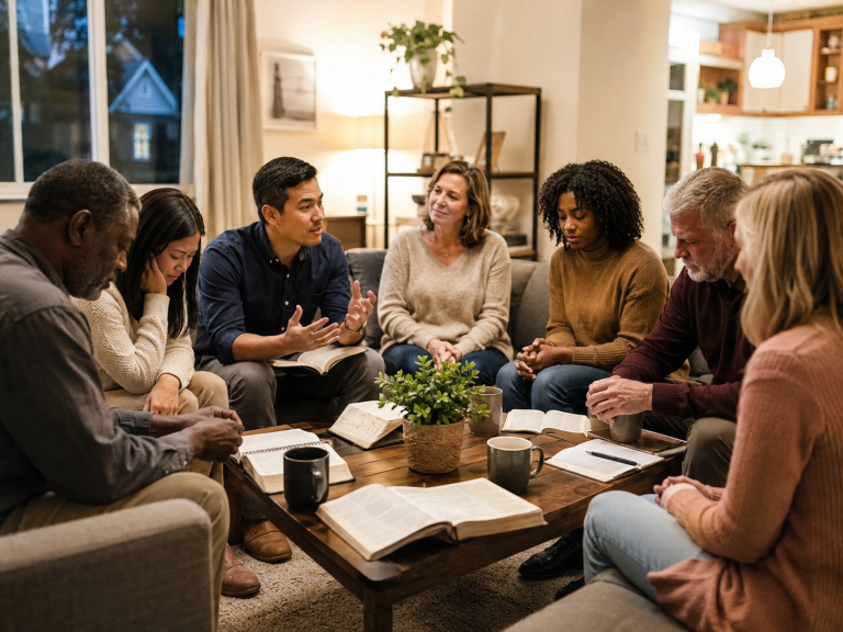 A group of people participating in Bible Trivia