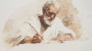 A biblical man writing a book