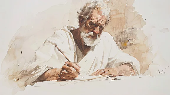 A biblical man writing a book