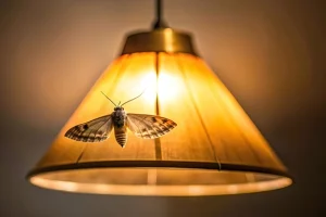A moth drawn to the light of a lamp